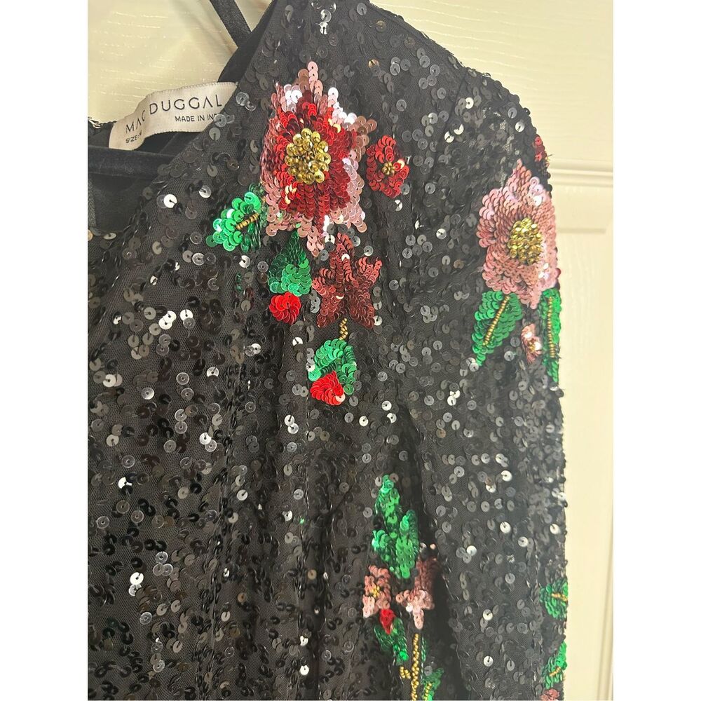 Mac Duggal Sz 16 Style5596 Black Floral Sequin Formal Evening Gown NWT MSRP $698 - Picture 11 of 12